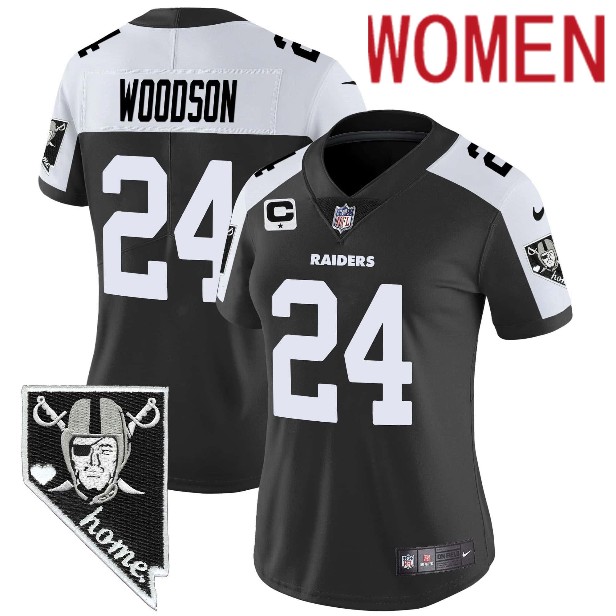 Women Oakland Raiders #24 Woodson Black 2024 Nike Nevada Home Patch Vapor NFL Jersey